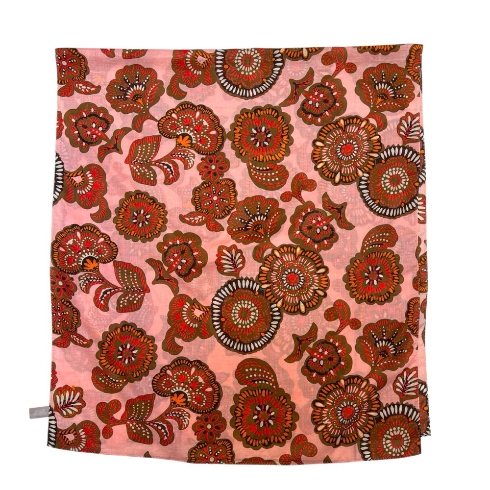 Vintage Echo Paisley Floral 100% Cotton Scarf Wrap Oblong PInk Brown Retro